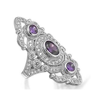 Simulated Amethyst & CZ Art Deco Ring